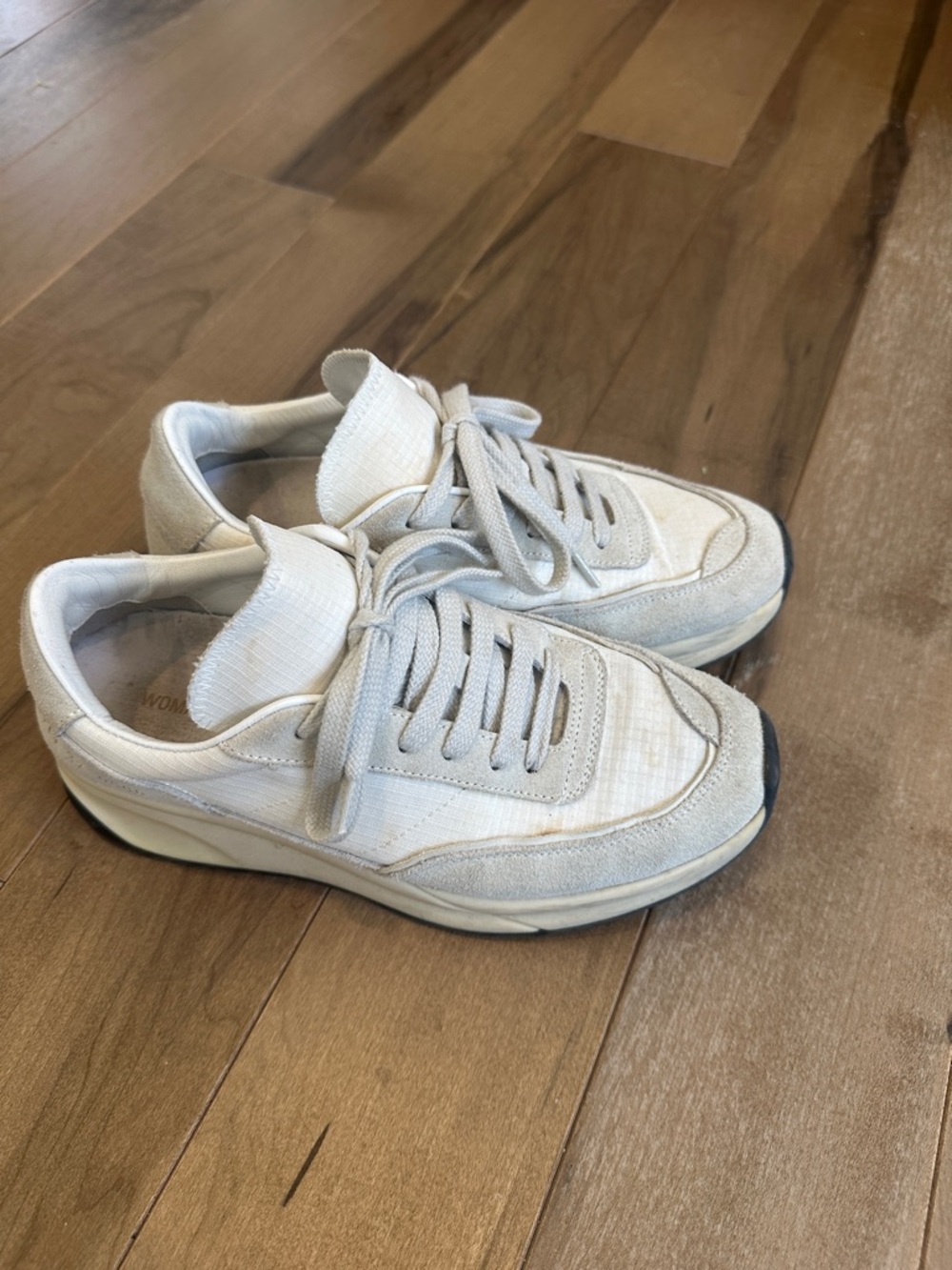Woman by Common Projects Off-White Canvas and Suede Sneakers